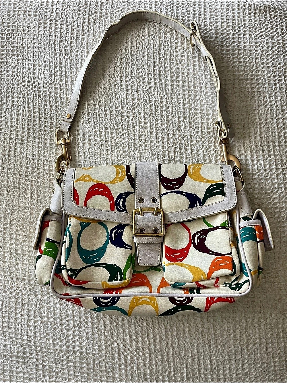 Coach Scribble Poppy Multi Pocket Flap Shoulder Bag